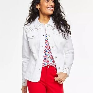 NWOT Charter Club Women's Eyelet-Trimmed Denim Jacket in size medium
